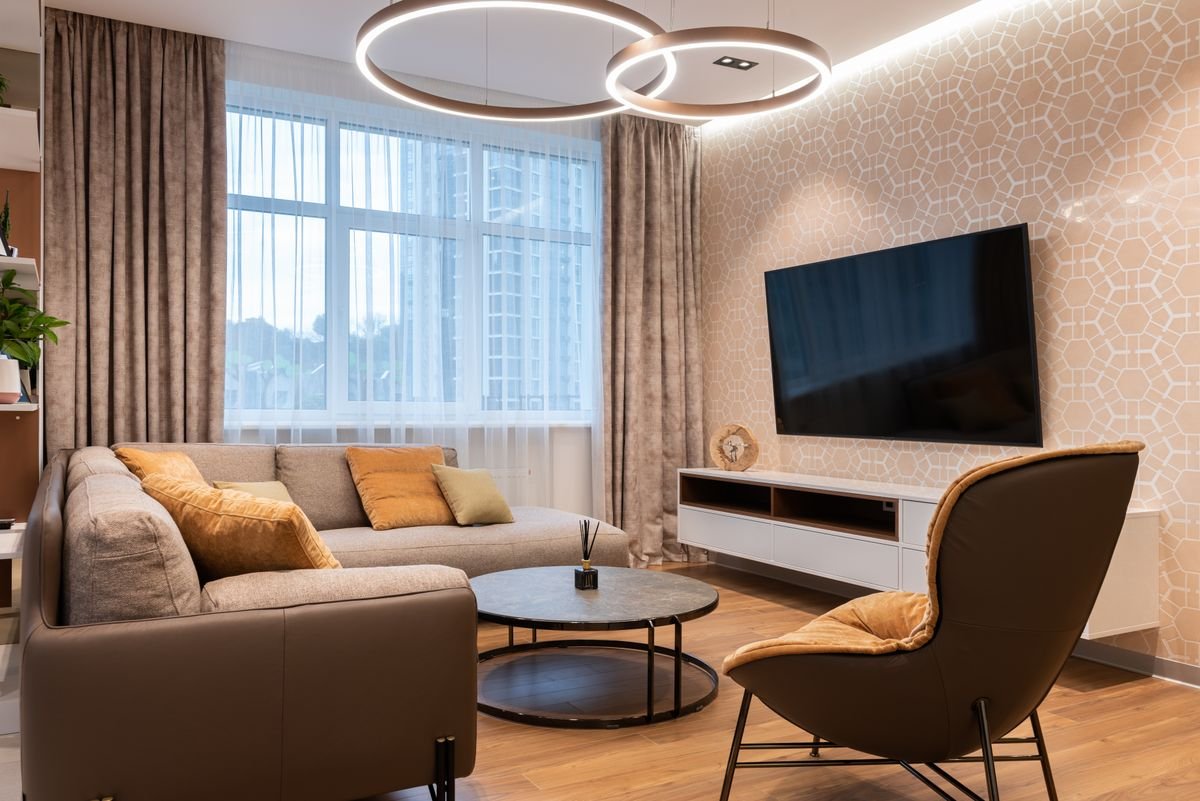 Bright living room with natural light and comfortable furnishings