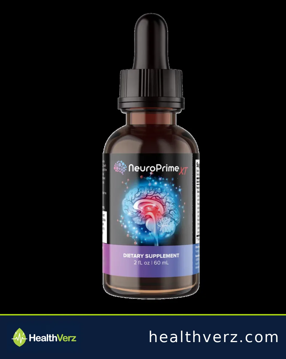NeuroPrime liquid brain drops bottle with HealthVerz branding