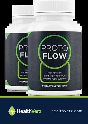 Protoflow prostate supplement bottle buyer guide banner with HealthVerz branding