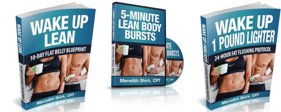 Wake Up Lean official program books — 10-Day Flat Belly Blueprint, 5-Minute Lean Body Bursts, and 24-Hour Fat Flushing Protocol