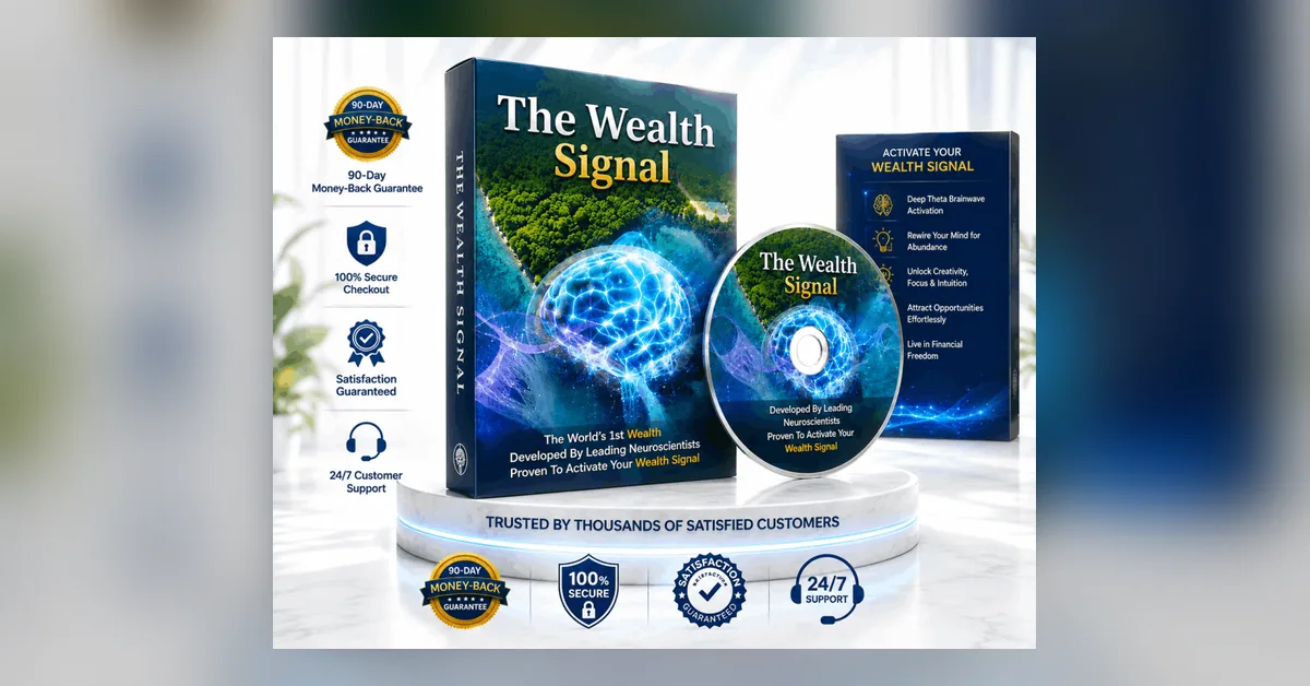 Wealth Signal product packaging displayed against a softly blurred background