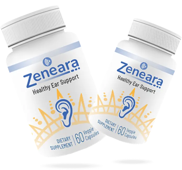 Zeneara Healthy Ear Support dietary supplement bottles, 60 veggie capsules