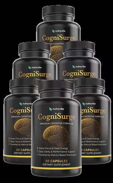 Nutraville CogniSurge memory support capsules bottles, official product photo